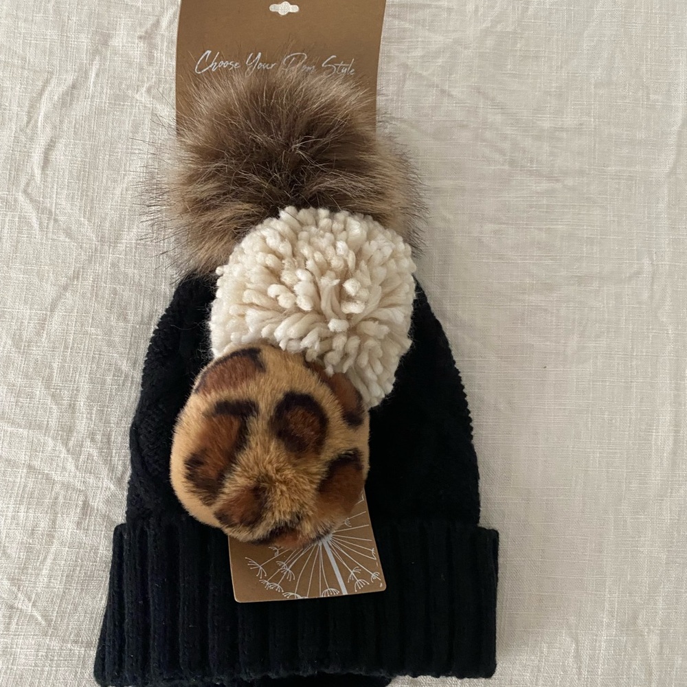 Black and Brown Pom-Pom Beanie